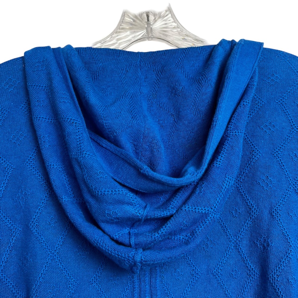 Sparrow Womens Cobalt Blue Linen Cotton Hooded Pointelle Open Front Cardigan M - Picture 5 of 7